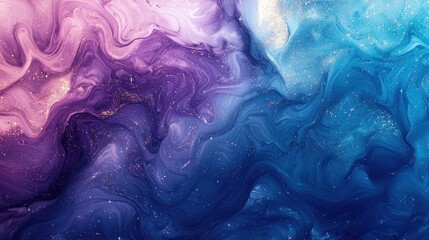 Abstract Fluid Art: Cosmic Swirls of Purple and Blue