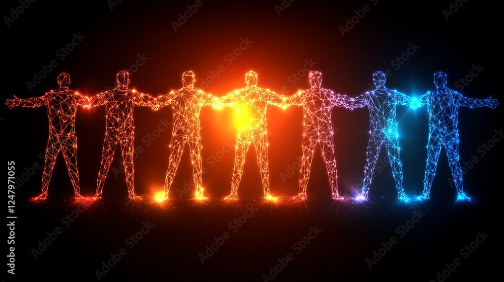 Aufkleber radiant unity abstract human figures glowing teamwork collaboration network connection