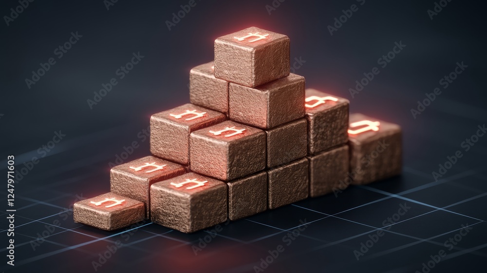 Poster abstract digital blocks pyramid glowing structure innovation technology concept
