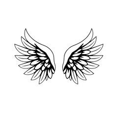 Fototapeta premium Angelic wings: A pair of minimalist wings set against a white backdrop. Black and white.