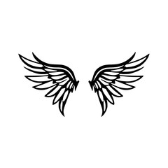Black wing-like composition on a white background.