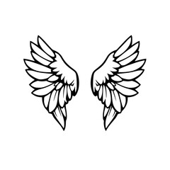 Obraz premium Symmetrical grayscale illustration of angel wings against a white background, artistic and minimalist.
