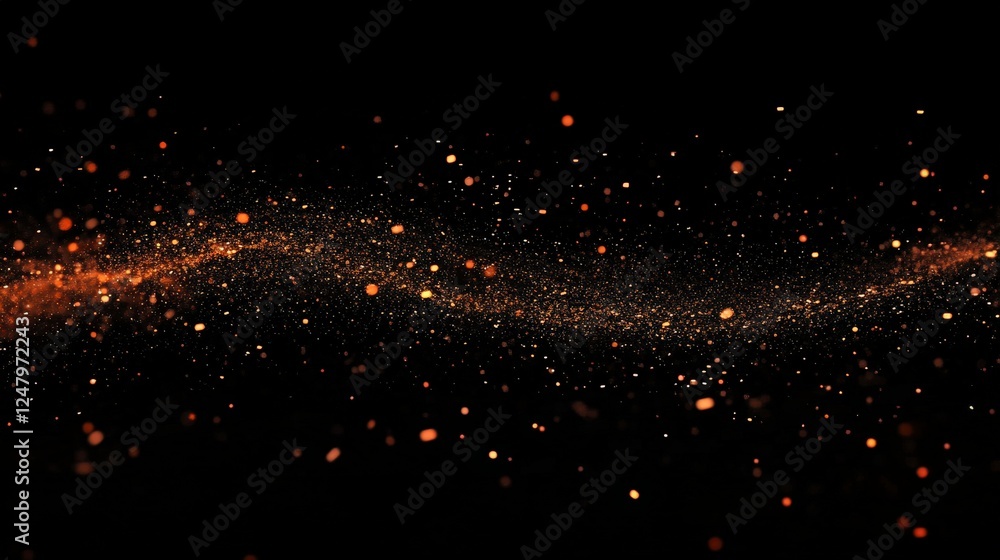 Poster sparkling golden particles on a dark background creating a magical effect