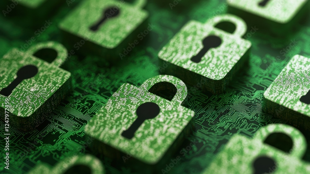 Aufkleber global security visualization concept with cybersecurity and digital lock symbols