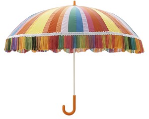 Colorful Striped Umbrella with Tassels, Isolated
