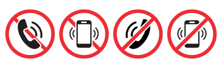 No mobile phones sign. Sign prohibiting the use of telephones, cellphone, isolated, no mobile phone. Vector illustration