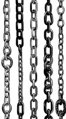 Metal chains, various links, white background, design
