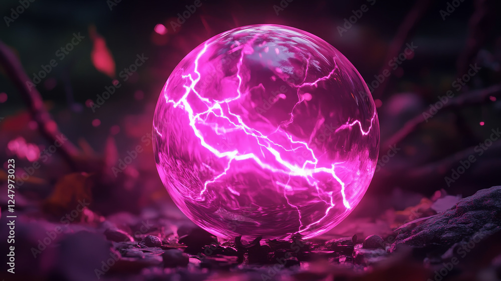 Poster magic electric lightning ball animation sprite for game vector design. pink thunder energy attack fx