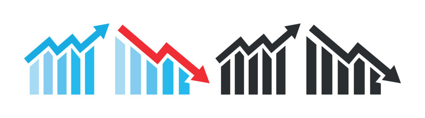 Business growth chart with arrow, growing graph icon set. simple increase and decrease bar symbol. Transparent vector illustration.