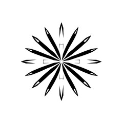 Obraz premium Starburst-like symmetrical art piece of sharp points radiating from the center. Black and white with contrasting shading.