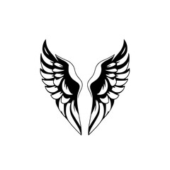 Obraz premium Two stylized, black wings on white background. Simple and elegant image.