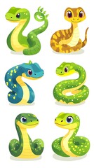 Obraz premium Cute Cartoon Snakes Set, Isolated on White