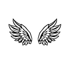 Black and White Winged Silhouette: Symmetrical Open Angelic Wing Display Against White Background