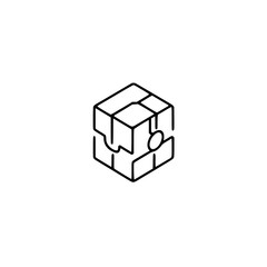 Obraz premium Cubical Abstract Geometry: A minimalist illustration of a cube with a broken-down design in bold black lines, set against a pristine white backdrop.