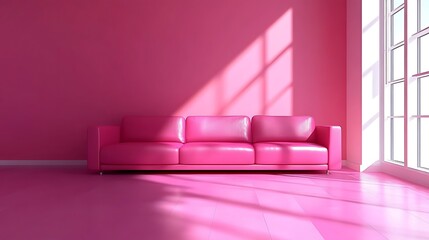 Pink Sofa in a Sunlit Room: Minimalist Interior Design