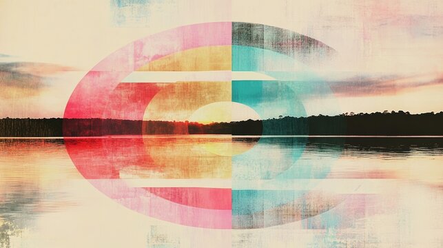 Abstract landscape with vibrant colors and geometric shapes blending nature with modern artistic design Serene and visually engaging