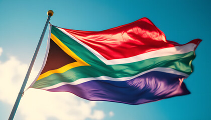 South African Flag Waving Proudly Against a Clear Sky
