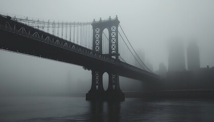 Foggy NYC Bridge Over Water