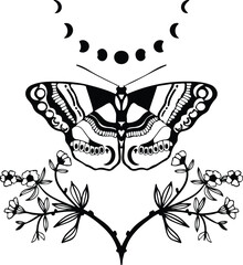 Elegant Butterfly Tattoo Design Vector Black and White Design Illustration