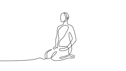 Continuous line drawing animation of human fitness yoga concept. Young man or woman doing Vajrasana yoga exercise pose. Healthy lifestyle theme. Concept of International Day of Yoga