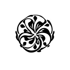 Intricate Black Floral Circular Design on White Background.