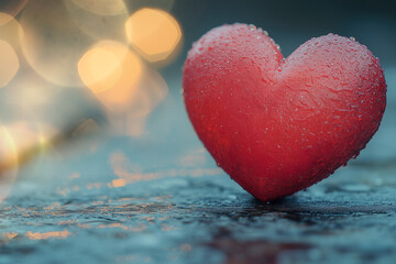Rain-soaked Red Heart Object with Dreamy Bokeh
