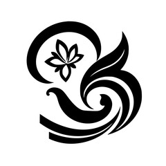 Fototapeta premium Elegant swirling black floral design with a stylized lotus flower and graceful curves.