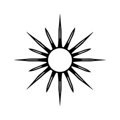 The Sunburst: A bold, high-contrast illustration in a minimalist style, featuring a star-like form with radial symmetry.