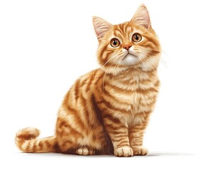 Obraz premium Cute ginger kitten sitting, looking up, isolated white background. Possible use pet adoption