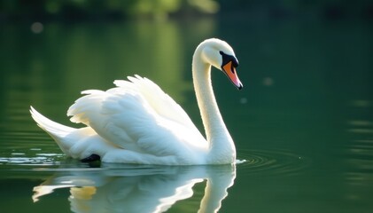 Obraz premium Graceful white swan on serene lake, gentle ripples , wildlife photography, solitude, waterfowl