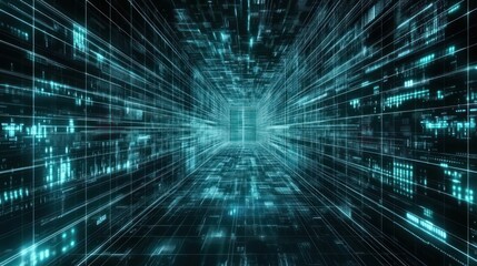 Futuristic Digital Data Stream Tunnel: Visualizing High-Tech Information Flow