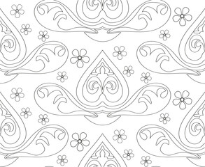 Seamless vector background from shapes created from black lines.