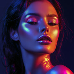 Obraz premium Captivating portrait of a glamorous model studio lighting beauty photography artistic expression close-up fashion concept