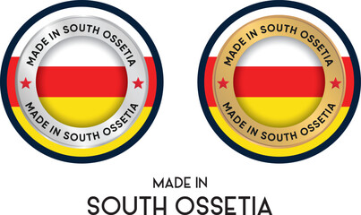 Made in South Ossetia. Premium labels, stickers, pointer, badge and symbol of South Ossetia flag icon. Collection vector illustration