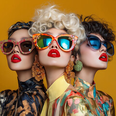 Obraz premium Fashion show glamour stylish models showcasing vibrant sunglasses studio setting fashion photography bold colors creative concept