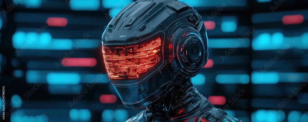 Poster futuristic robot encounter digital realm 3d render cyber environment close-up view artificial intell