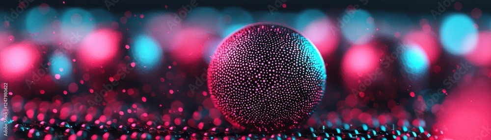 Poster dynamic colorful sphere with water droplets abstract background digital art vibrant environment clos