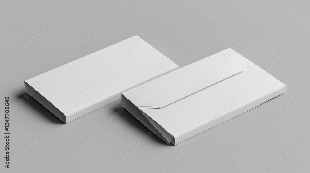 Poster white open and closed blank letter envelop mockup. 3d realistic design of paper mail mock up. isolat