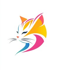 Obraz premium Colorful Abstract Cat Design with Whiskers and Curved Lines