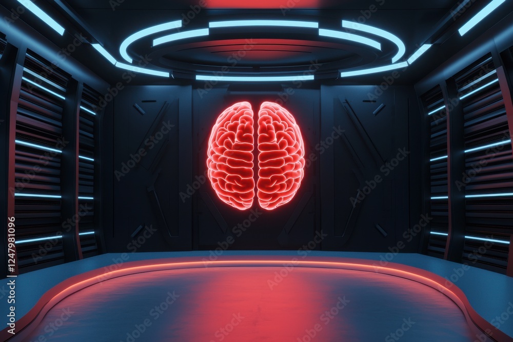 Poster brain visualization in a futuristic laboratory digital art sci-fi environment unique perspective tec