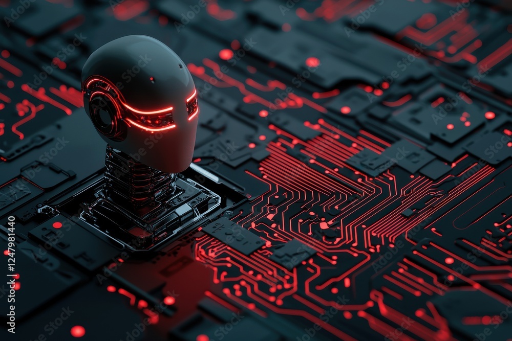 Poster futuristic ai robot on circuit board digital art tech environment close-up view innovation concept