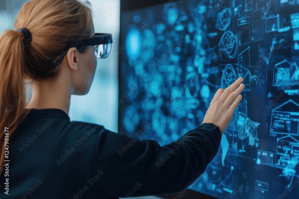 Poster interactive data analysis session modern office digital content tech environment user perspective in