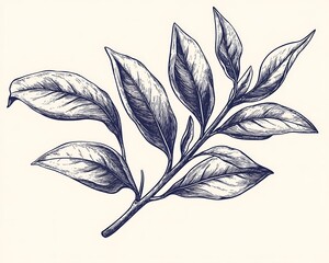 Detailed tea branch illustration