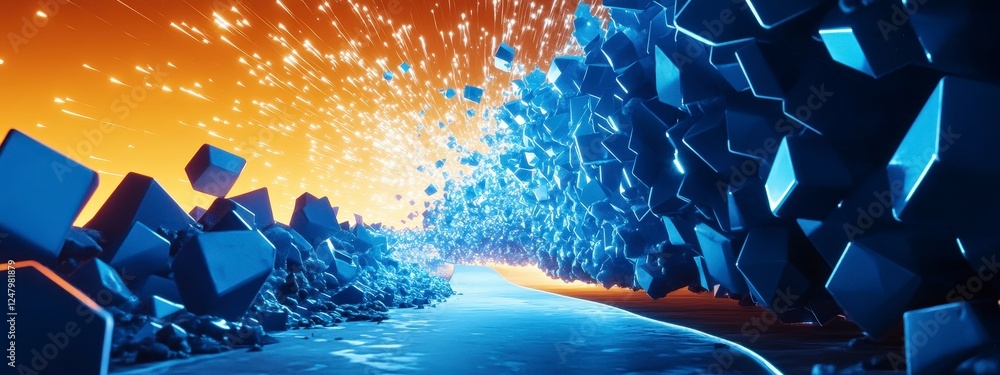 Aufkleber abstract 3d colorful explosion with cubes and sparks in motion