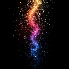 Colorful swirling glitter explosion on black background