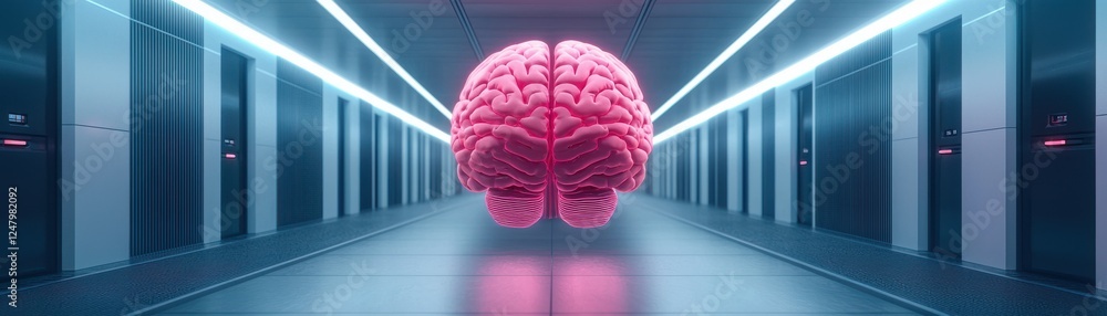 Poster futuristic brain visualization digital space 3d render tech environment central perspective innovati