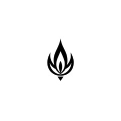Minimalist black and white logo of a stylized flower, representing a flame or lotus, on a plain white background.