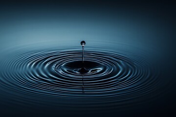 Water drop impact ripples dark surface