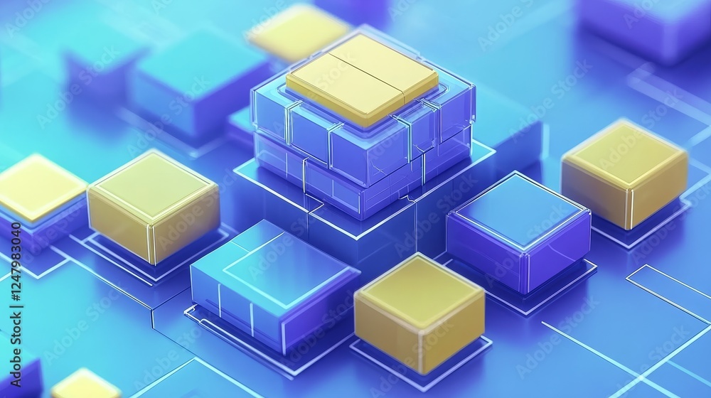 Poster abstract 3d digital blocks network data technology innovation system