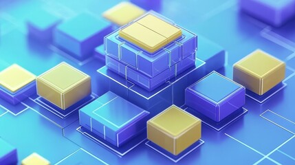 Abstract 3D Digital Blocks Network Data Technology Innovation System
